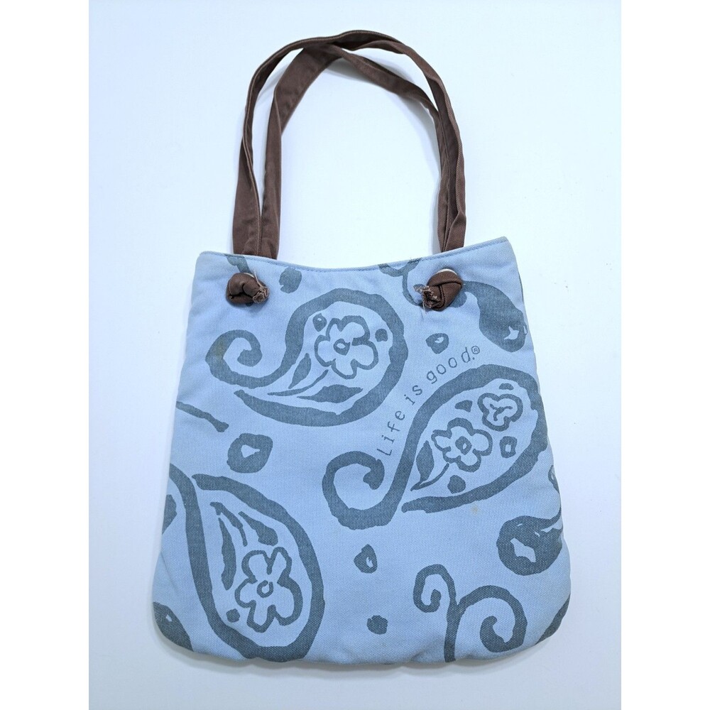 Life is Good Isabelle Caribbean Tote Bag Blue Paisley Canvas Beach Tropical